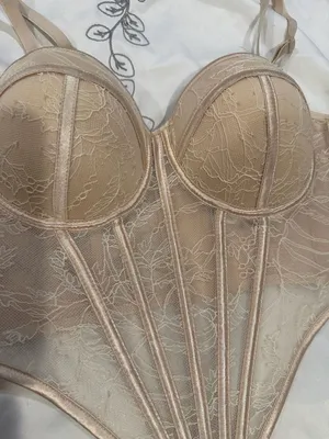 Kaylee Kollection Lacing Mesh Corset Bustier Tan Size L thumbnail 4