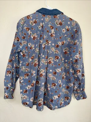 Rhythm Blue Floral Chambray Button‎ Front Shirt Size L thumbnail 4