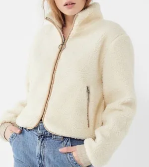 Urban Outfitters Cropped Front Zip Sherpa Jacket - White/Cream- Size Small thumbnail 1