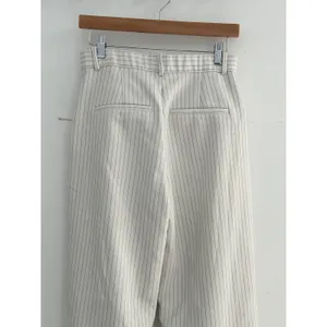 Abercrombie & Fitch Sloane Tailored Wide Leg Pants Beige Pinstripes Size 27 4L thumbnail 6