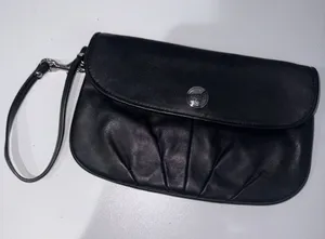Coach Black‎ Leather Pleated Flap Wristlet Handbag Small Purse Bag L thumbnail 1