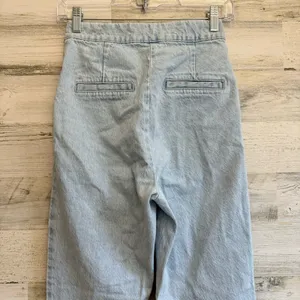 Zara High Waisted Sailor Jeans Light Wash Blue Gold Button Slim Leg XS 6147/157 thumbnail 8