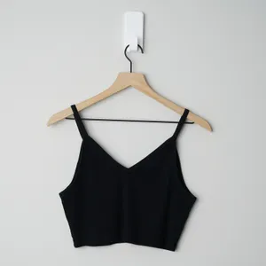 Zara Ribbed Black Crop Top Spaghetti Strap Cami Solid Cropped V-Neck Summer EUC thumbnail 4