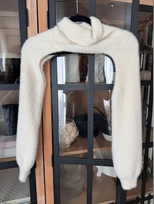 Zara knit bolero fuzzy shrug turtleneck ribbed sweater arms cover thumbnail 1