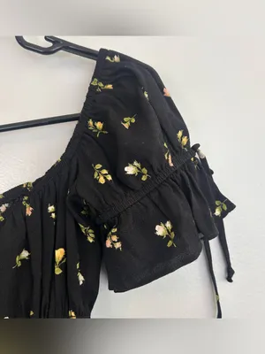 Reformation Solis Briar Black Floral Off the Shoulder Milkmaid Boho Top Small thumbnail 6