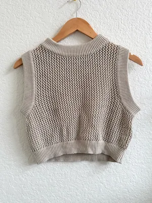 Anthropologie En‎ Saison Knit Sweater Tank Sleeveless Blouse XS Cream Tan thumbnail 2