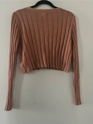NWT Aeropostale Brown Ribbed Crop Button Up Cardigan Sweater Medium Fall Cozy thumbnail 6