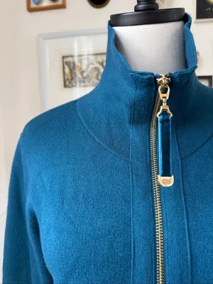 Soft Surroundings Meria Zip Cardi Womens Sweater Cardigan Teal Blue S thumbnail 4