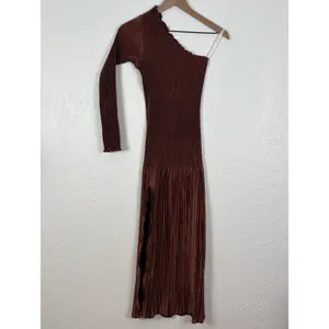 L'idee Soiree One Shoulder Long Sleeve Midi Dress in Chocolate Brown Size 8 thumbnail 3