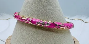 Pink Enamel Gold-Tone Floral Cloisonne Bangle Bracelet thumbnail 1