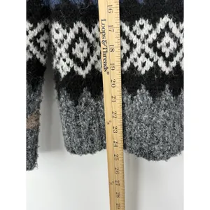 Evereve Fair Isle Fuzzy Knit Sweater Blue Gray Black Nordic Cozy Winter M thumbnail 6