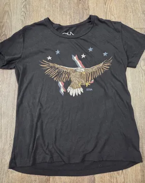 Chaser Vintage Eagle USA Patriot Short Sleeve Black Tee L125701 Size Small thumbnail 1
