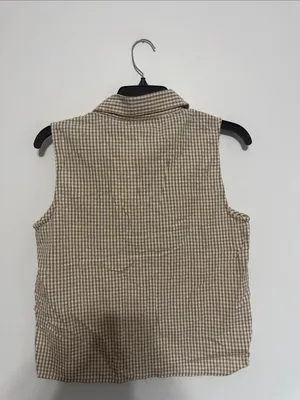 Sim & Sam Sleeveless Gingham Button Front Top in Beige thumbnail 8