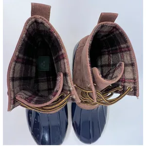 Green Forest Women's Rain Boots‎ Navy Brown Flannel Lining Size 7 thumbnail 5
