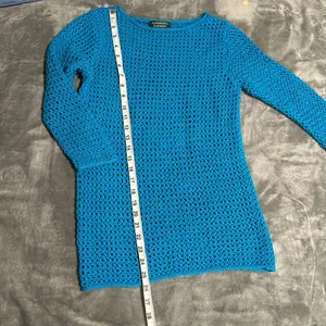 Lauren Ralph Lauren Medium Cobalt Blue Open Stitch Hand Knit Cotton Sweater thumbnail 4