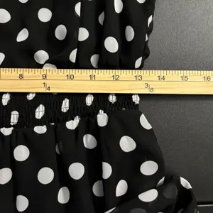 Paper Dolls Rockabilly Black White Polka Dot Smocked Waist‎ Racerback Dress, Sz L thumbnail 5