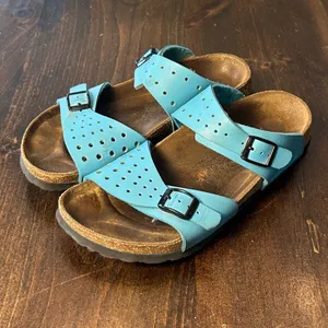 Birkenstock Birki's Salina Sandals 37 L6 M4 Blue Leather Perforated Well Worn thumbnail 2