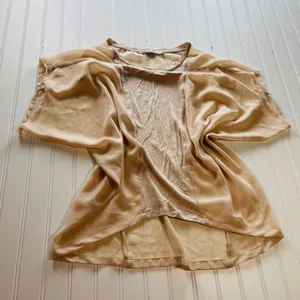 Chloe‎ K Womens Mixed Media High Low Top Beige Tan Dolman Short Sleeve Large thumbnail 2