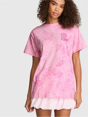 👚🐆PINK VICTORIA’S SECRET Campus Cotton Oversized Tee Pink Leopard LARGE thumbnail 4