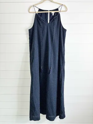 J. Crew Navy Polka Dot Maxi Slip Cotton Dress Size L thumbnail 6