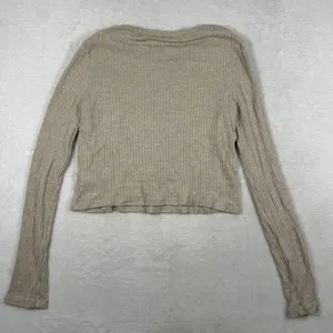 Reformation Womens Small Tan Ribbed Knit Long Sleeve Cropped Top Tencel Modal thumbnail 7