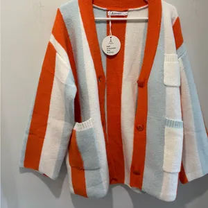 Anrabess orange & Blue chunky striped button cardigan Oversized size small thumbnail 13