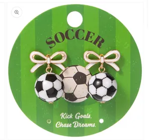 White Bow Accent Soccer Ball Drop Dangle Earrings Multiple thumbnail 3