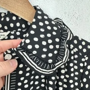 Max Studio London Women's XS Black White Polka Dot Midi‎ Dress Ruffle Trim NWT thumbnail 8