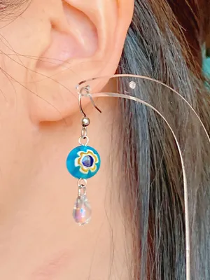 Handmade lampwork glass floral beads & Czech glass teardrop dangle earrings🌀 thumbnail 6