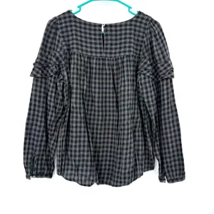 Loft Size‎ Small Long Sleeve Blouse Top Shirt Gingham Print Ruffle Detail thumbnail 2