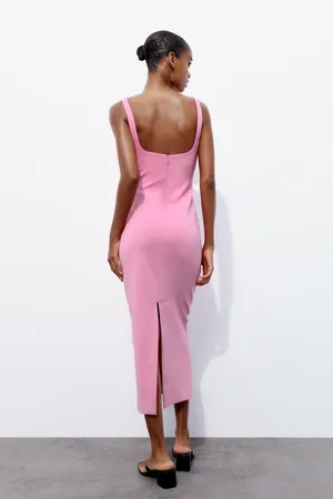Zara dress midi bodycon fitted pink wedding party coctail thumbnail 6