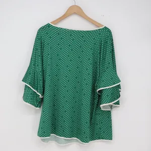 NY Collection Blouse Woman 2X Green Polka Dot Ruffle Sleeve Excellent thumbnail 6