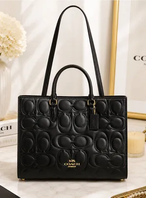 NEW Coach Maggie Tote Black Signature Embossed Leather CY672 NWT thumbnail 1