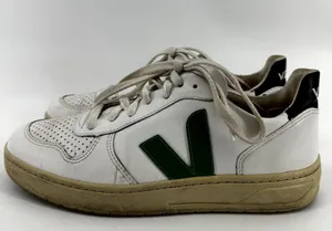Veja V10 Sneakers Leather Lace Up Low Top Logo Round Toe White Emeraude 9 thumbnail 4