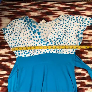 Vintage 90s USA Pinup Rockabilly Babydoll Coquette Blue white polka dot mini dress V-neck tie belted short sleeve #celestial #fairycore #mermaid Measurement in pics thumbnail 4