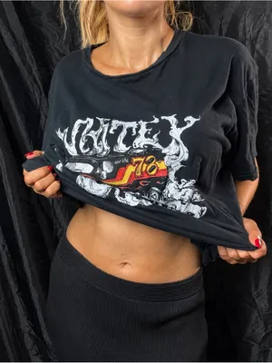 Vintage Band Tee with Black Graphic and Car Motif thumbnail 1