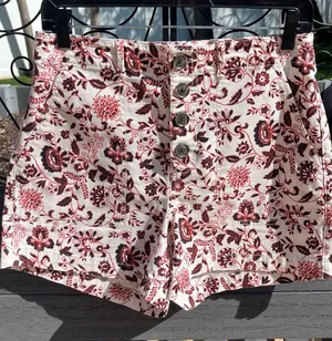 LOFT Floral Print Stretch Cotton Button Front Slash Pocket 4” Shorts Size 0 thumbnail 1