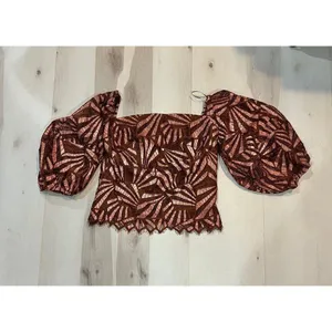 Anthropologie NWT Women XS Brown Metallic Geometric Print Blouse Glam Party Chic thumbnail 7