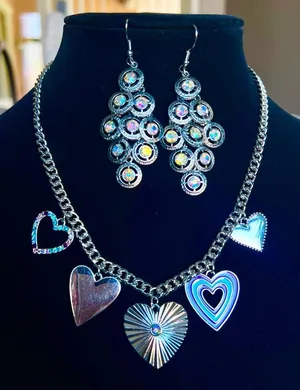 NEW Necklace and earrings Set, AB rhinestones and silver tone metal, custom thumbnail 1