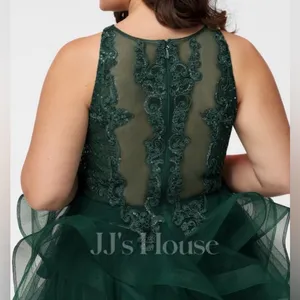 Princess Scoop Short Tulle Lace Homecoming Mini Dress With Sequins Dark Green thumbnail 4
