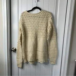 Free People cream wool open knit sweater crashing wave blogger‎ favorite XS thumbnail 5