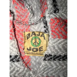 Vintage Baja Joe Surf Hoodie Mexican Blanket Pullover Pink Gray Black Large thumbnail 2