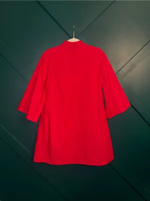 Caryn Lawn Red Embellished V-Neck Pocketed Mini Dress Size 2 (6-12) thumbnail 4