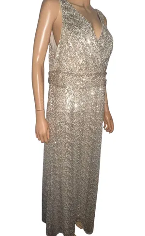 David’s bridal sleeveless gold sequined formal gown thumbnail 4