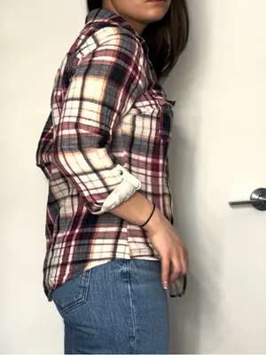 Plaid Button-Up Shirt in Navy, Red & Cream thumbnail 8