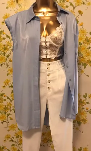 Oversize shoulder pads sleeveless shirt in blue size L thumbnail 1