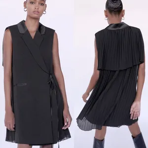 Zara COMBINED PLEATED WRAP BLAZER DRESS BLACK NEW thumbnail 2