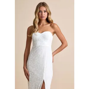NWT Lulus Exquisite White Velvet Burnout Strapless Maxi Dress Wedding Bride Sz L thumbnail 4