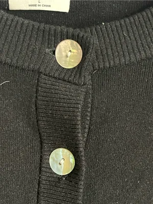 WILFRED Black Button-Front Cropped Puff Sleeve Cardigan Sweater Sz L thumbnail 2