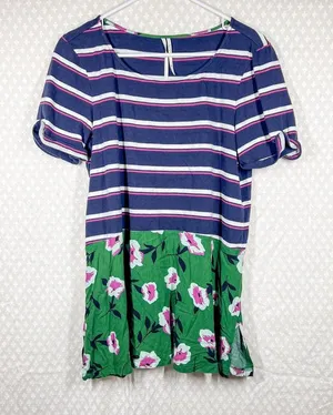 Anthropologie Striped Floral Two Way Short Sleeve Top‎ thumbnail 1